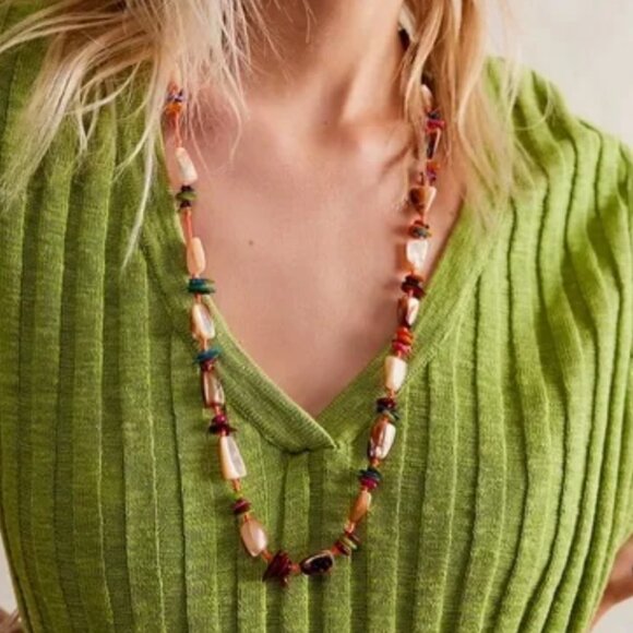 Free People x Ariana Ost At the Market Beaded Neon Braid Necklace New With Tags - Picture 2 of 2